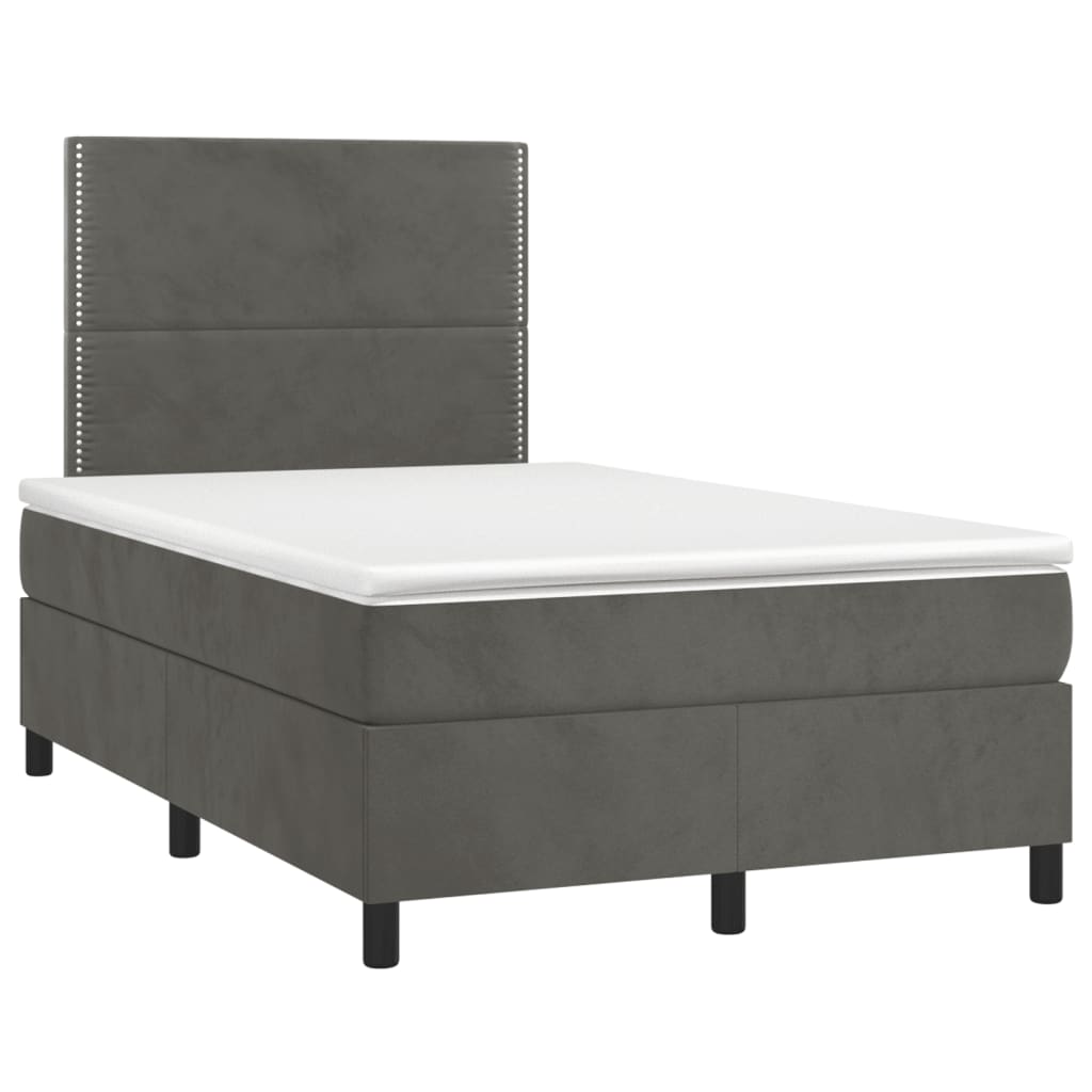 vidaXL Κρεβάτι Boxspring με Στρώμα & LED Σκ.Γκρι 120x190εκ. Βελούδινο