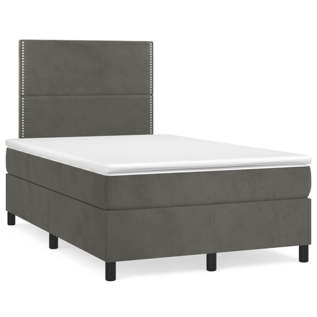 vidaXL Κρεβάτι Boxspring με Στρώμα & LED Σκ.Γκρι 120x190εκ. Βελούδινο