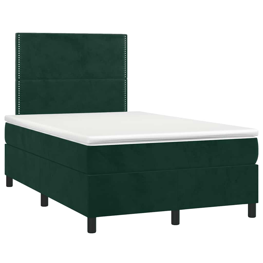 vidaXL Κρεβάτι Boxspring με Στρώμα & LED Σκ. Πράσινο 120x190εκ Βελούδο