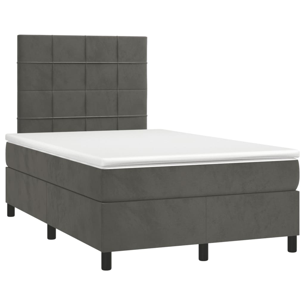 vidaXL Κρεβάτι Boxspring με Στρώμα & LED Σκ.Γκρι 120x190εκ. Βελούδινο