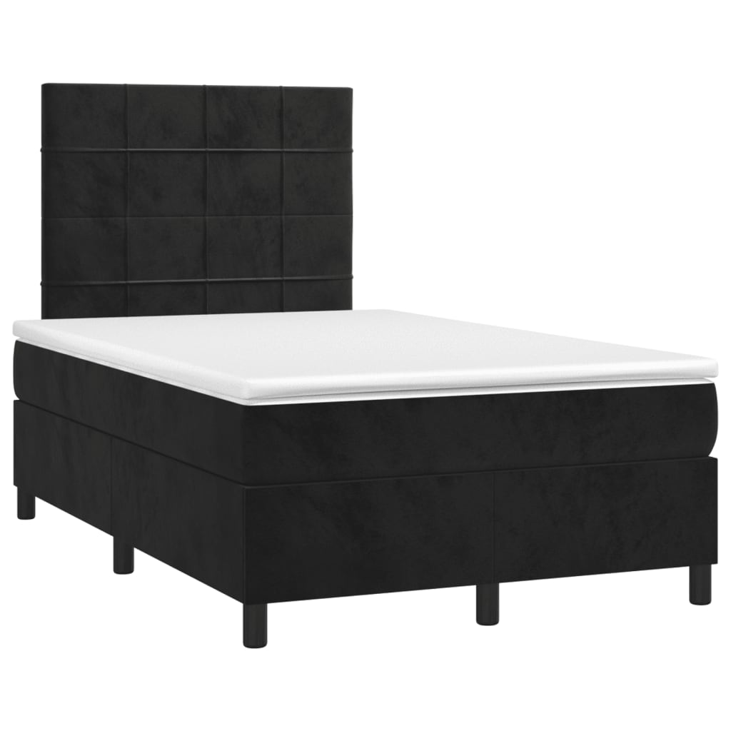 vidaXL Κρεβάτι Boxspring με Στρώμα & LED Μαύρο 120x190 εκ. Βελούδινο