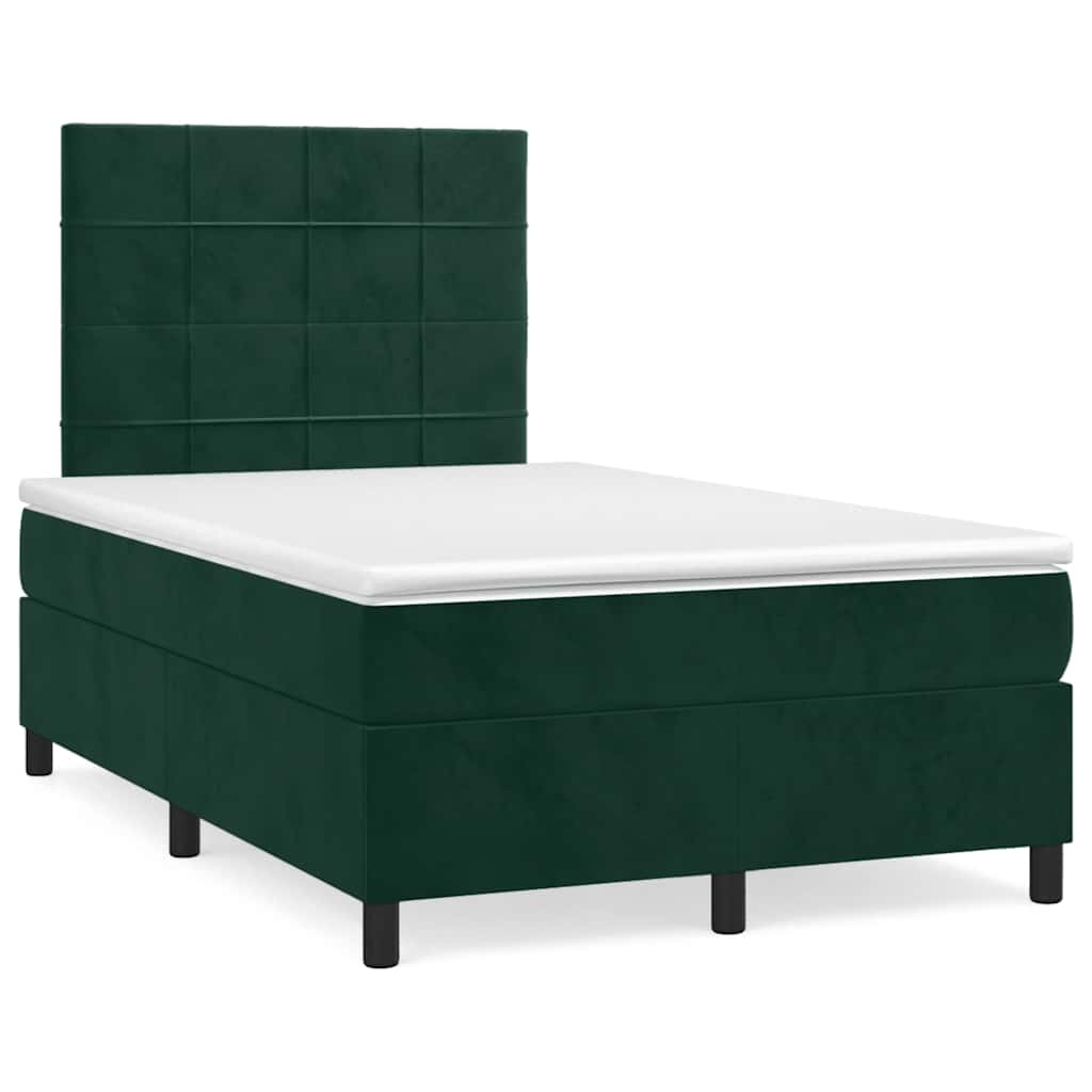 vidaXL Κρεβάτι Boxspring με Στρώμα & LED Σκ. Πράσινο 120x190εκ Βελούδο