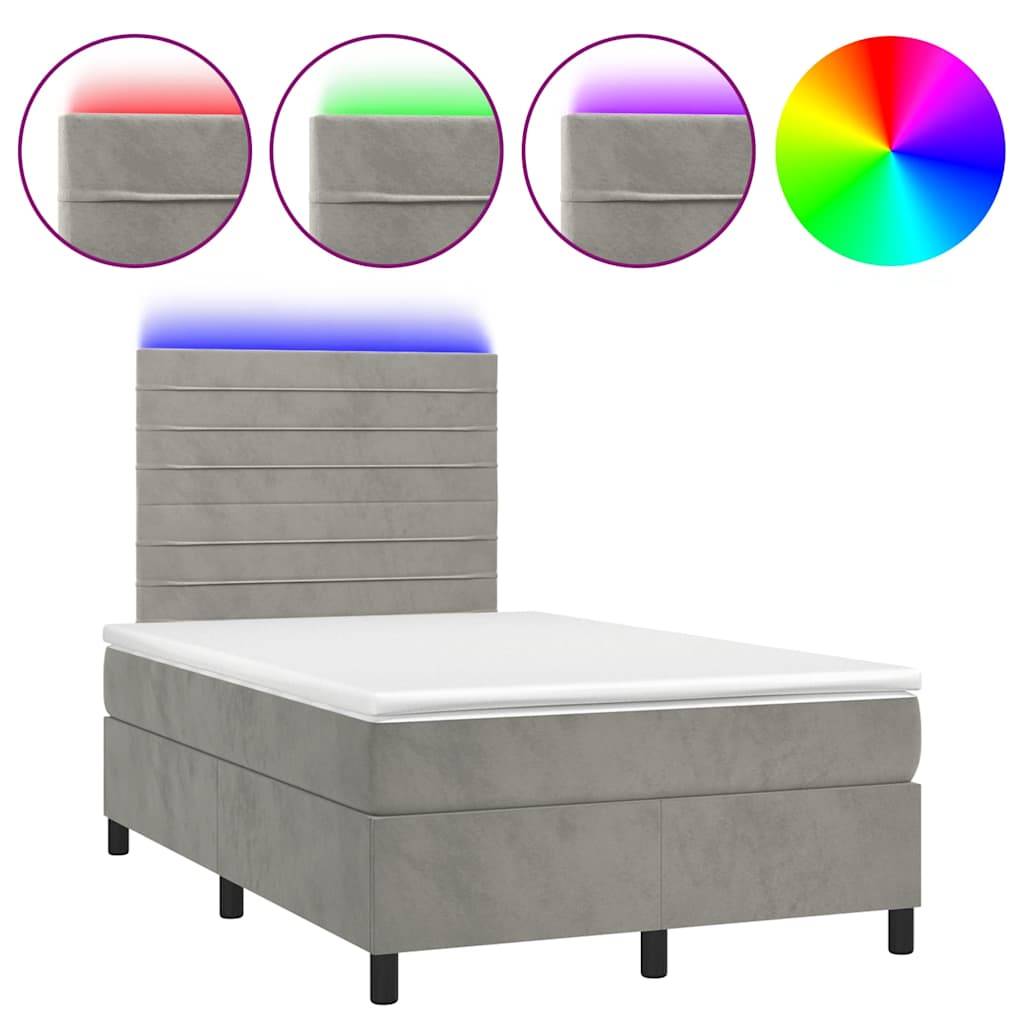 vidaXL Κρεβάτι Boxspring με Στρώμα & LED Αν.Γκρι 120x190εκ. Βελούδινο