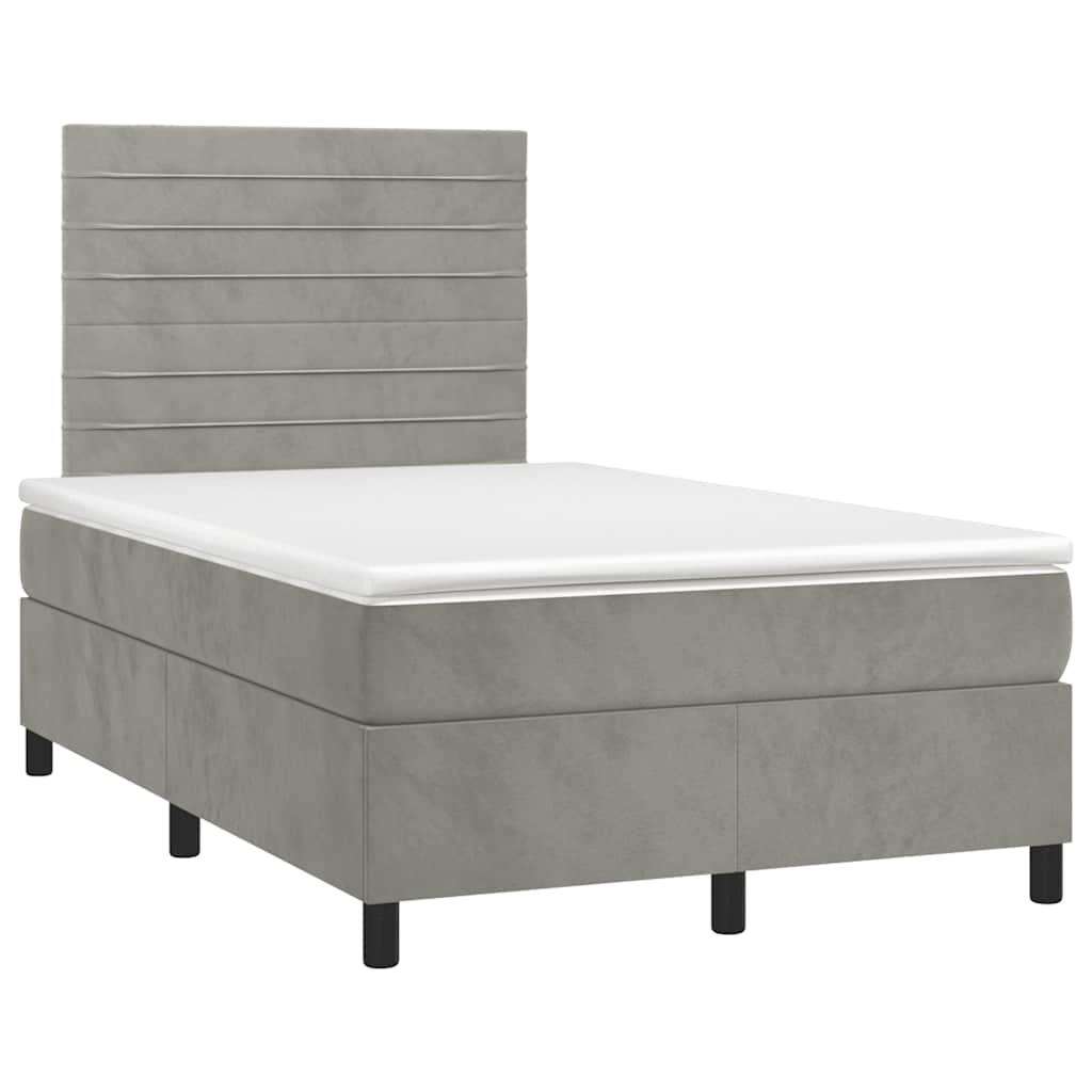 vidaXL Κρεβάτι Boxspring με Στρώμα & LED Αν.Γκρι 120x190εκ. Βελούδινο