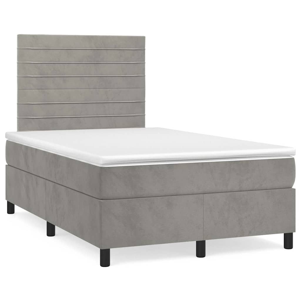 vidaXL Κρεβάτι Boxspring με Στρώμα & LED Αν.Γκρι 120x190εκ. Βελούδινο