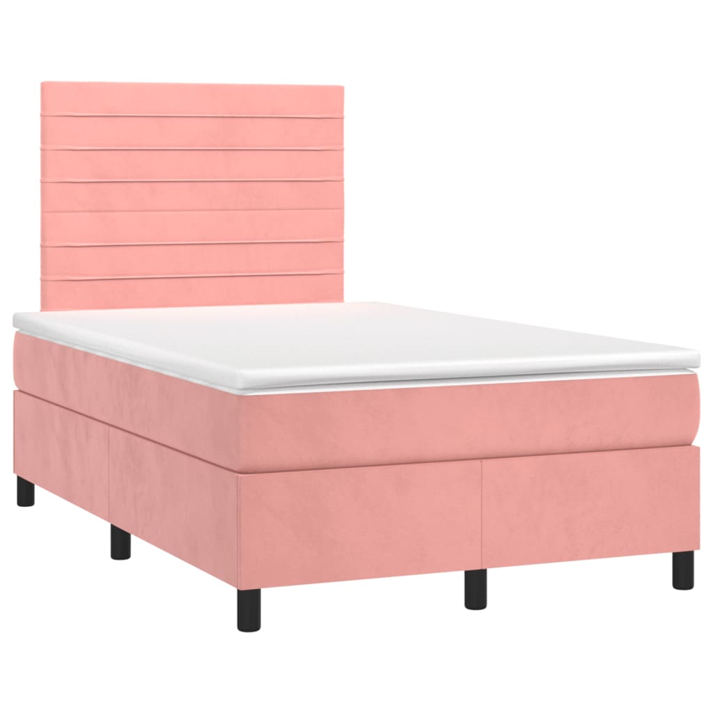 vidaXL Κρεβάτι Boxspring με Στρώμα & LED Ροζ 120x190 εκ. Βελούδινο