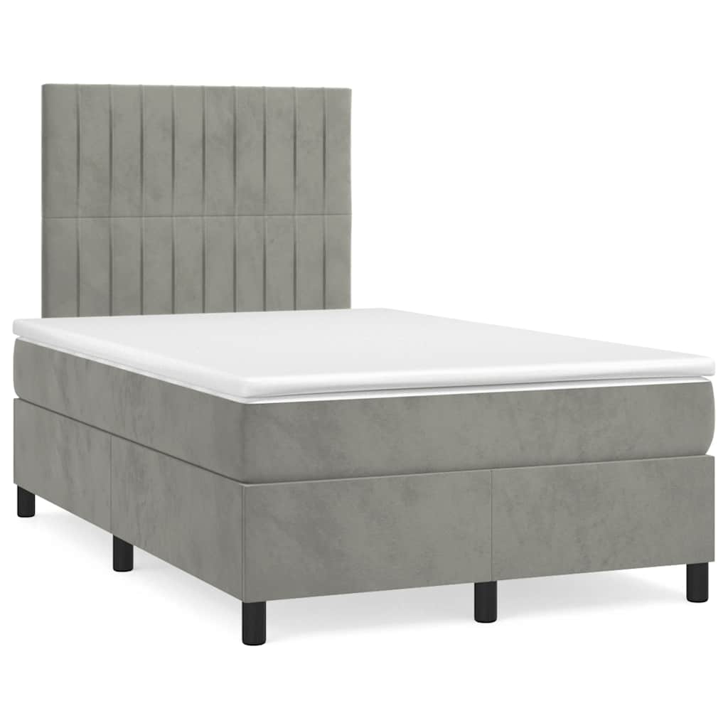 vidaXL Κρεβάτι Boxspring με Στρώμα & LED Αν.Γκρι 120x190εκ. Βελούδινο