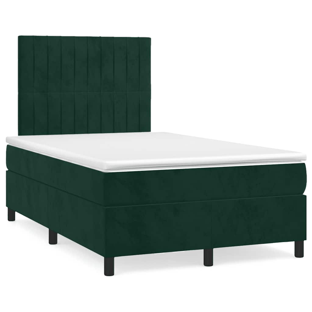 vidaXL Κρεβάτι Boxspring με Στρώμα & LED Σκ. Πράσινο 120x190εκ Βελούδο