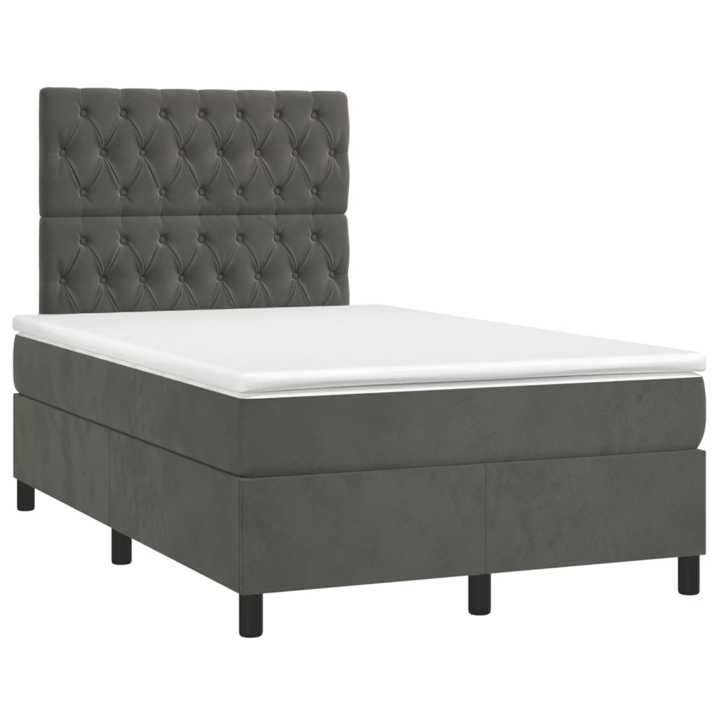 vidaXL Κρεβάτι Boxspring με Στρώμα & LED Σκ.Γκρι 120x190εκ. Βελούδινο