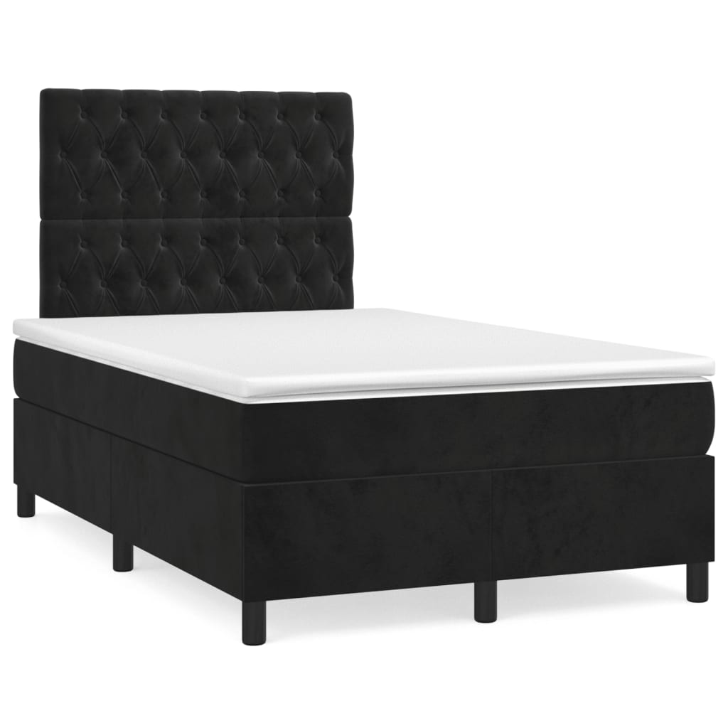 vidaXL Κρεβάτι Boxspring με Στρώμα & LED Μαύρο 120x190 εκ. Βελούδινο