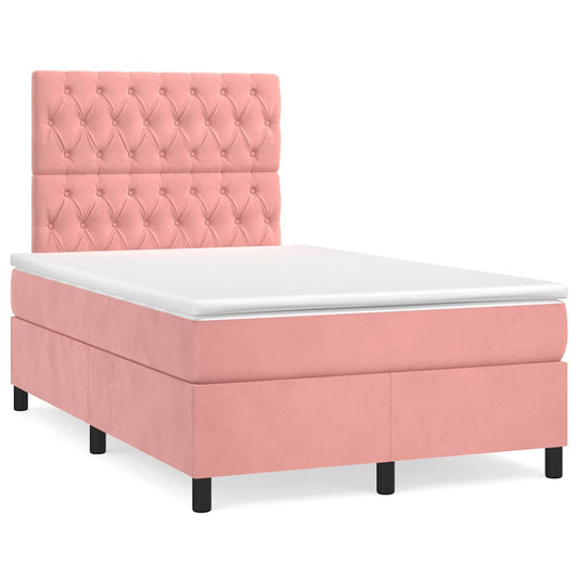 vidaXL Κρεβάτι Boxspring με Στρώμα & LED Ροζ 120x190 εκ. Βελούδινο
