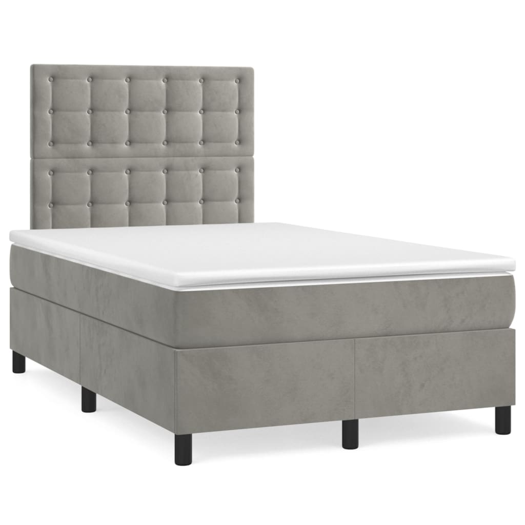 vidaXL Κρεβάτι Boxspring με Στρώμα & LED Αν.Γκρι 120x190εκ. Βελούδινο