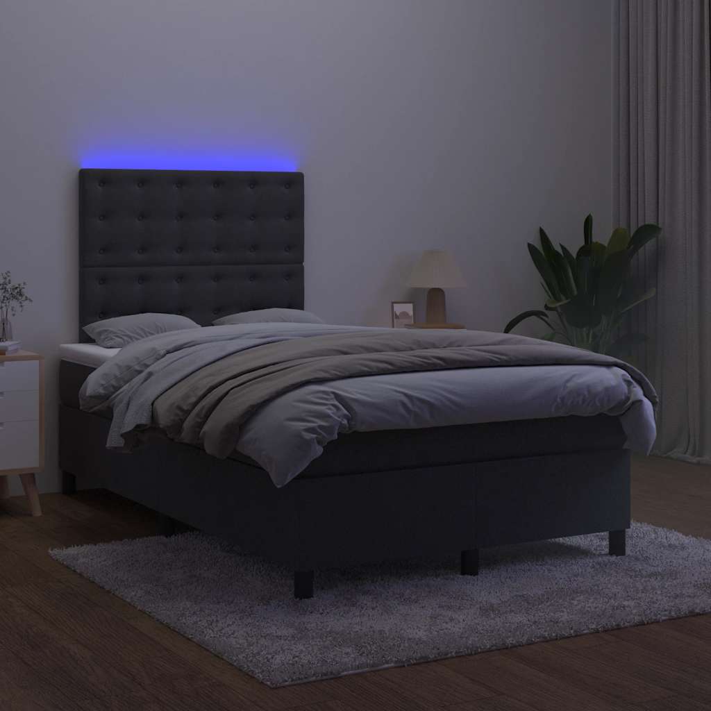 vidaXL Κρεβάτι Boxspring με Στρώμα & LED Μαύρο 120x190 εκ. Βελούδινο