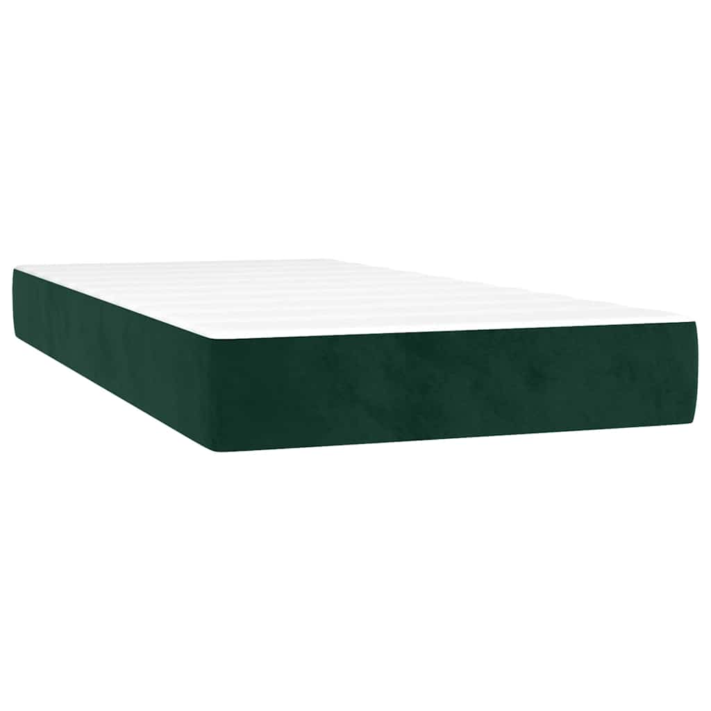 vidaXL Κρεβάτι Boxspring με Στρώμα & LED Σκ. Πράσινο 120x190εκ Βελούδο