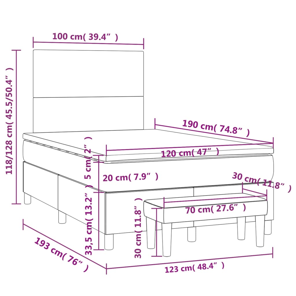 vidaXL Κρεβάτι Boxspring με Στρώμα Κρεμ 120x190 εκ. Υφασμάτινο