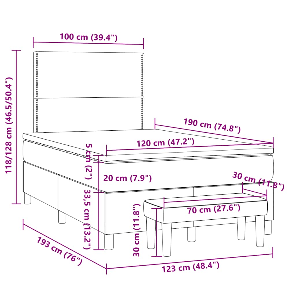 vidaXL Κρεβάτι Boxspring με Στρώμα Σκούρο Γκρι 120x190 εκ Υφασμάτινο