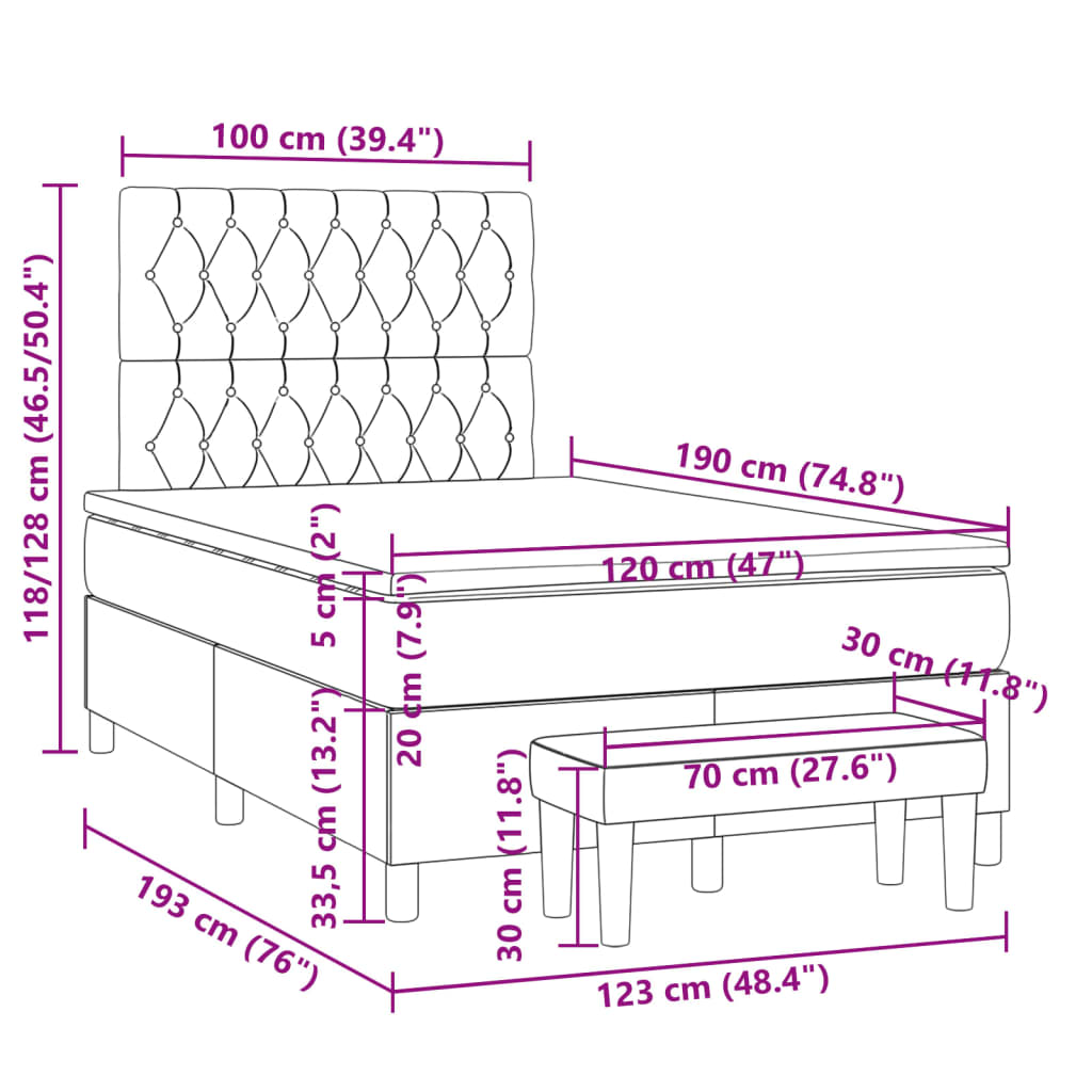 vidaXL Κρεβάτι Boxspring με Στρώμα Taupe 120x190 εκ. Υφασμάτινο