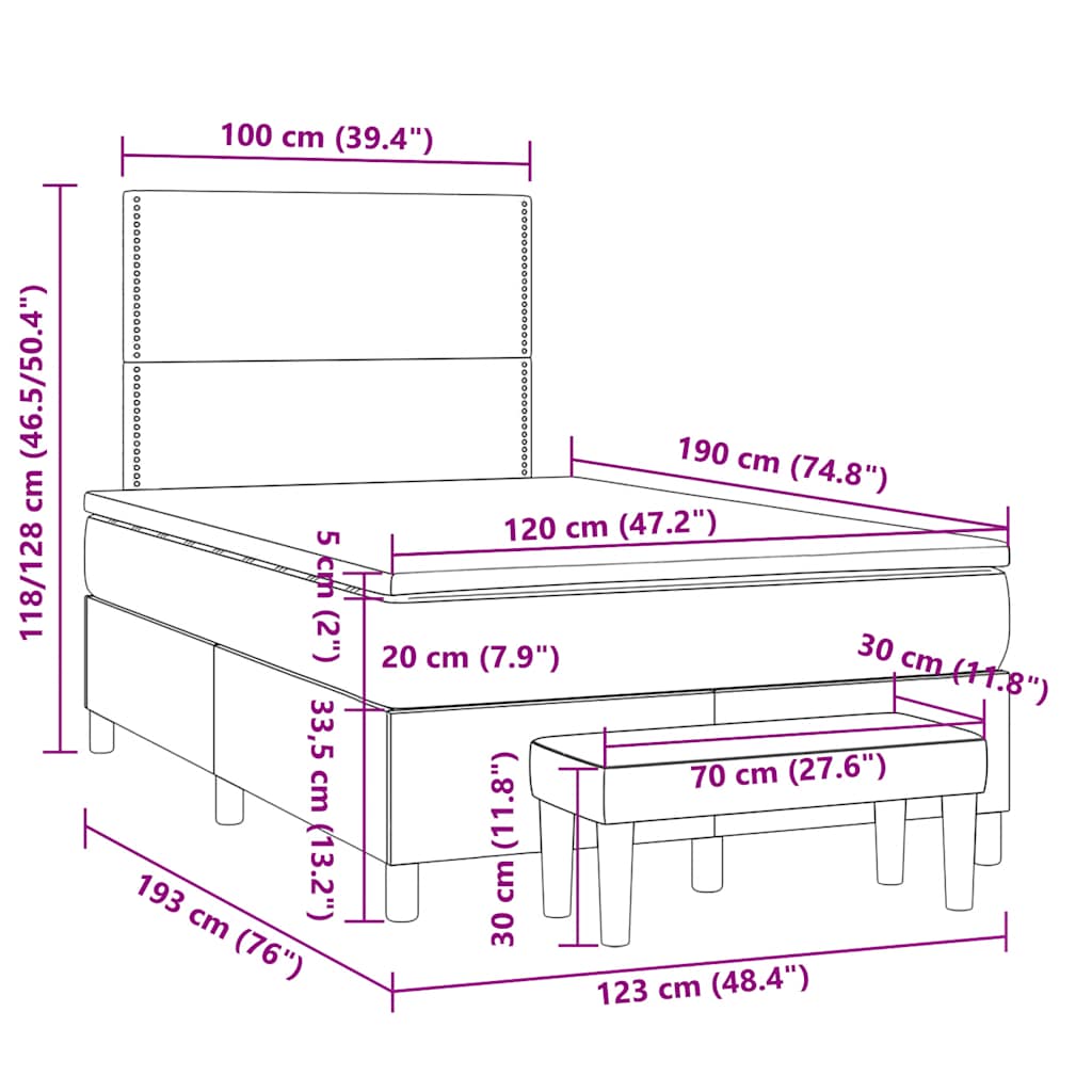 vidaXL Κρεβάτι Boxspring με Στρώμα Ανοιχτό Γκρι 120x190 εκ. Υφασμάτινο