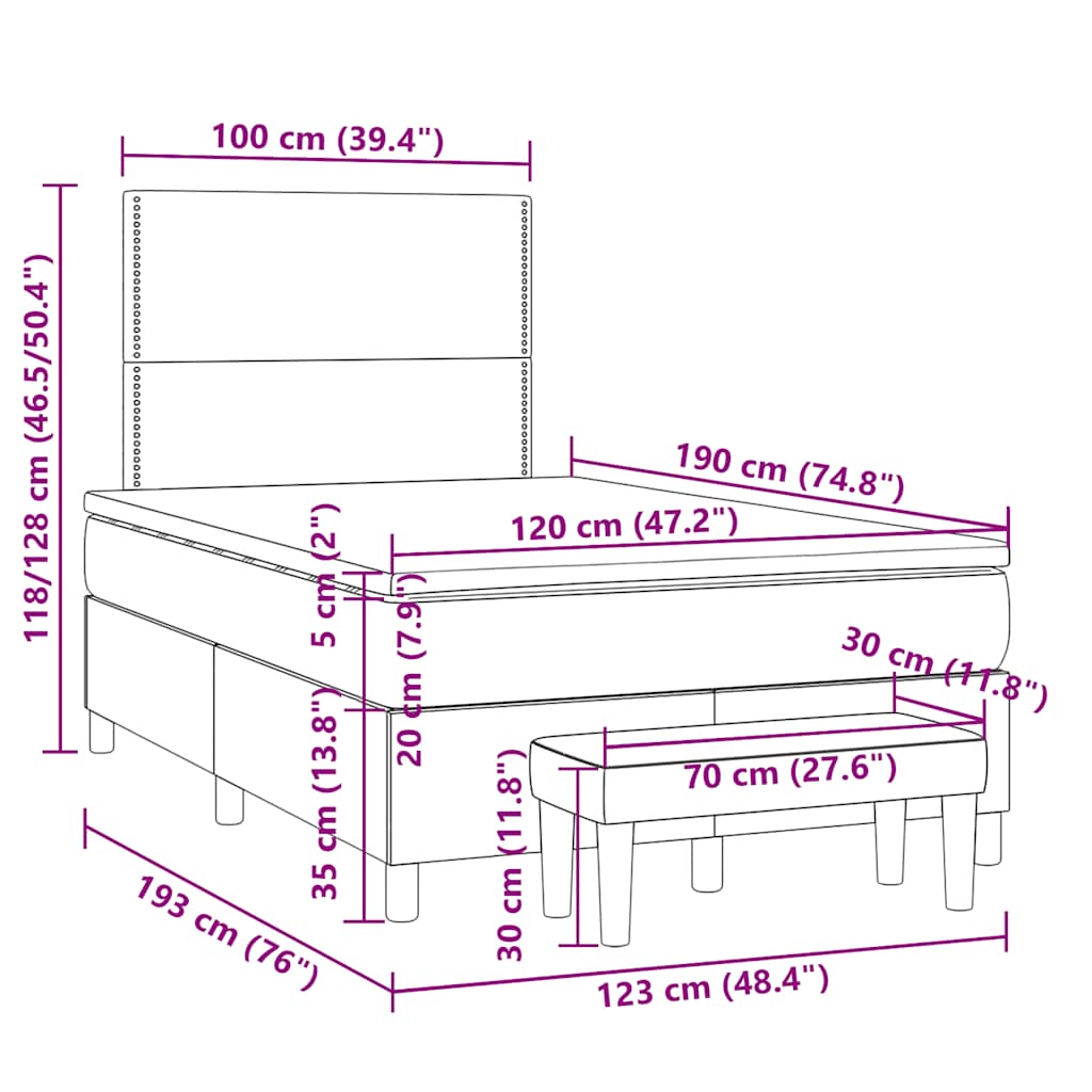 vidaXL Κρεβάτι Boxspring με Στρώμα Σκούρο Καφέ 120x190 εκ Υφασμάτινο