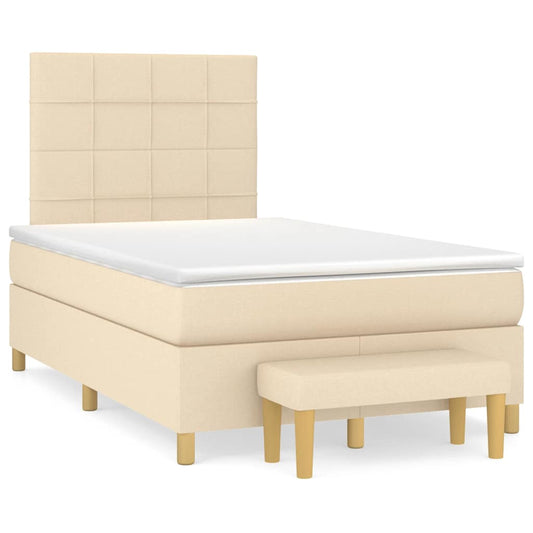 vidaXL Κρεβάτι Boxspring με Στρώμα Κρεμ 120x190 εκ. Υφασμάτινο