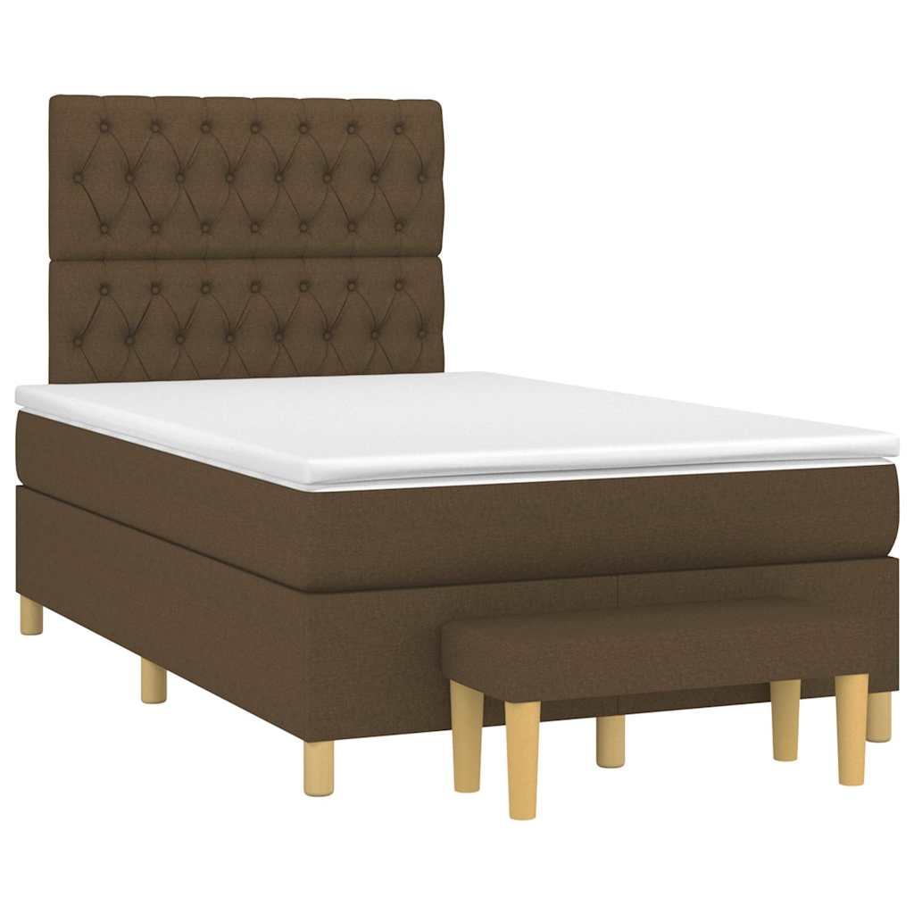 vidaXL Κρεβάτι Boxspring με Στρώμα Σκούρο Καφέ 120x190 εκ Υφασμάτινο