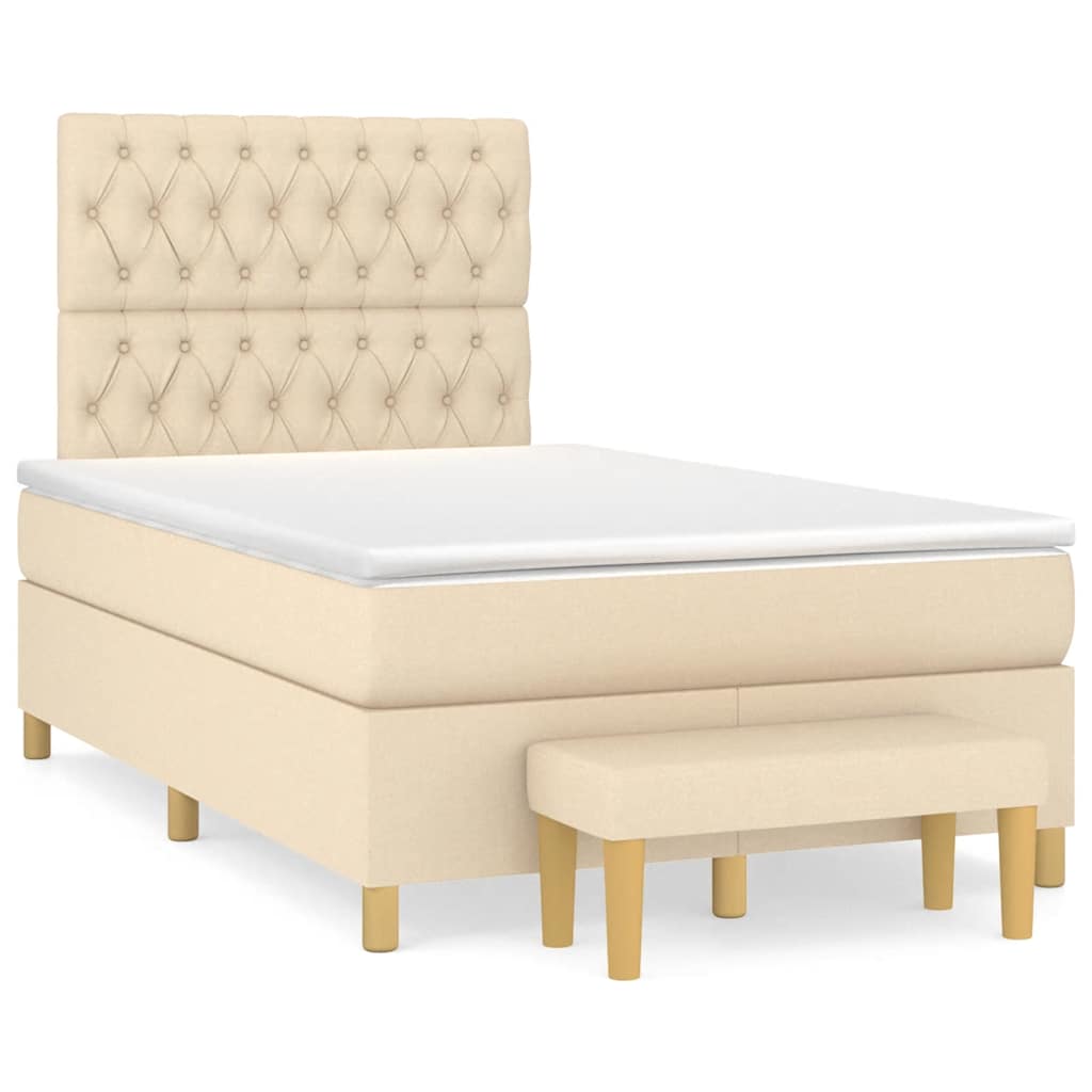 vidaXL Κρεβάτι Boxspring με Στρώμα Κρεμ 120x190 εκ. Υφασμάτινο