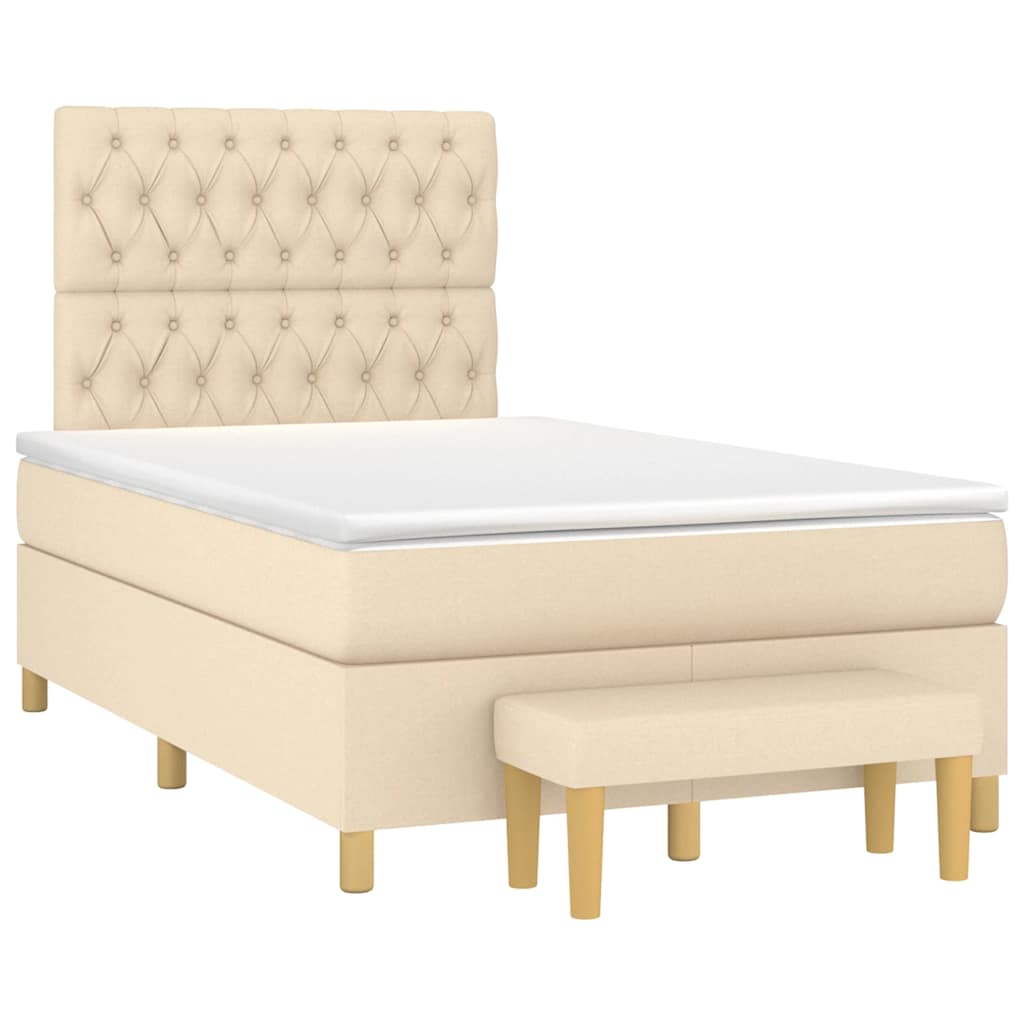 vidaXL Κρεβάτι Boxspring με Στρώμα Κρεμ 120x190 εκ. Υφασμάτινο