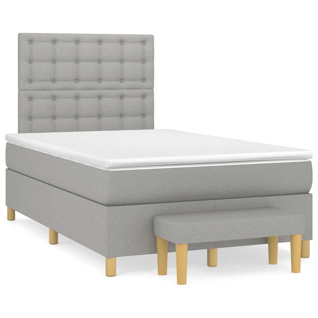 vidaXL Κρεβάτι Boxspring με Στρώμα Ανοιχτό Γκρι 120x190 εκ. Υφασμάτινο