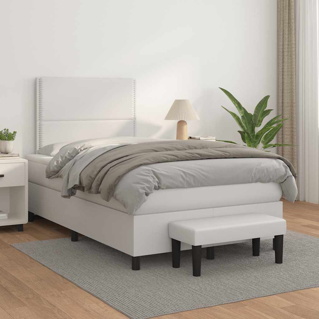 vidaXL Κρεβάτι Boxspring με Στρώμα Λευκό 120x190εκ.από Συνθετικό Δέρμα