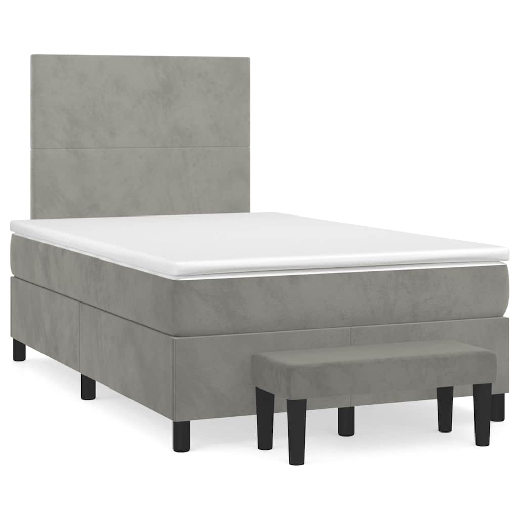 vidaXL Κρεβάτι Boxspring με Στρώμα Ανοιχτό Γκρι 120x190 εκ. Βελούδινο