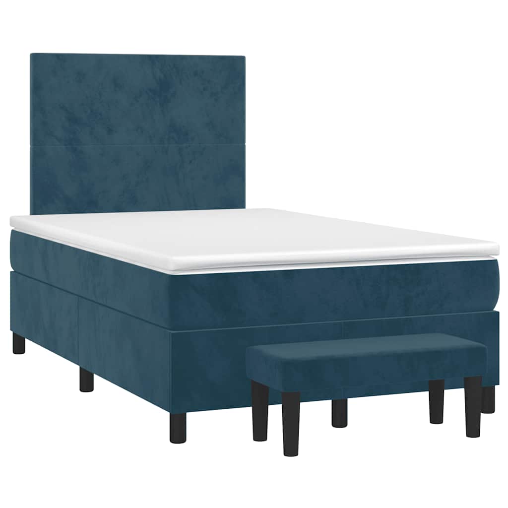 vidaXL Κρεβάτι Boxspring με Στρώμα Σκούρο Μπλε 120x190 εκ. Βελούδινο