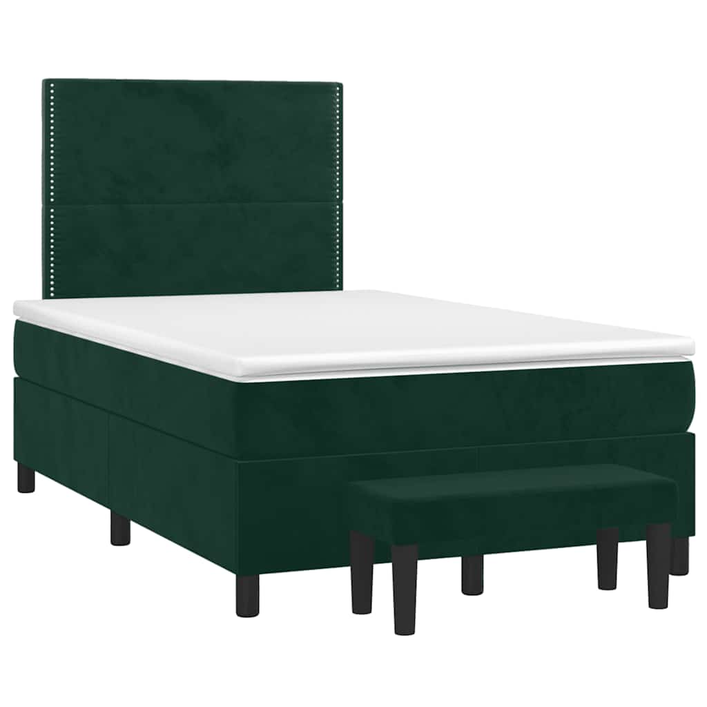 vidaXL Κρεβάτι Boxspring με Στρώμα Σκούρο Πράσινο 120x190εκ. Βελούδινο