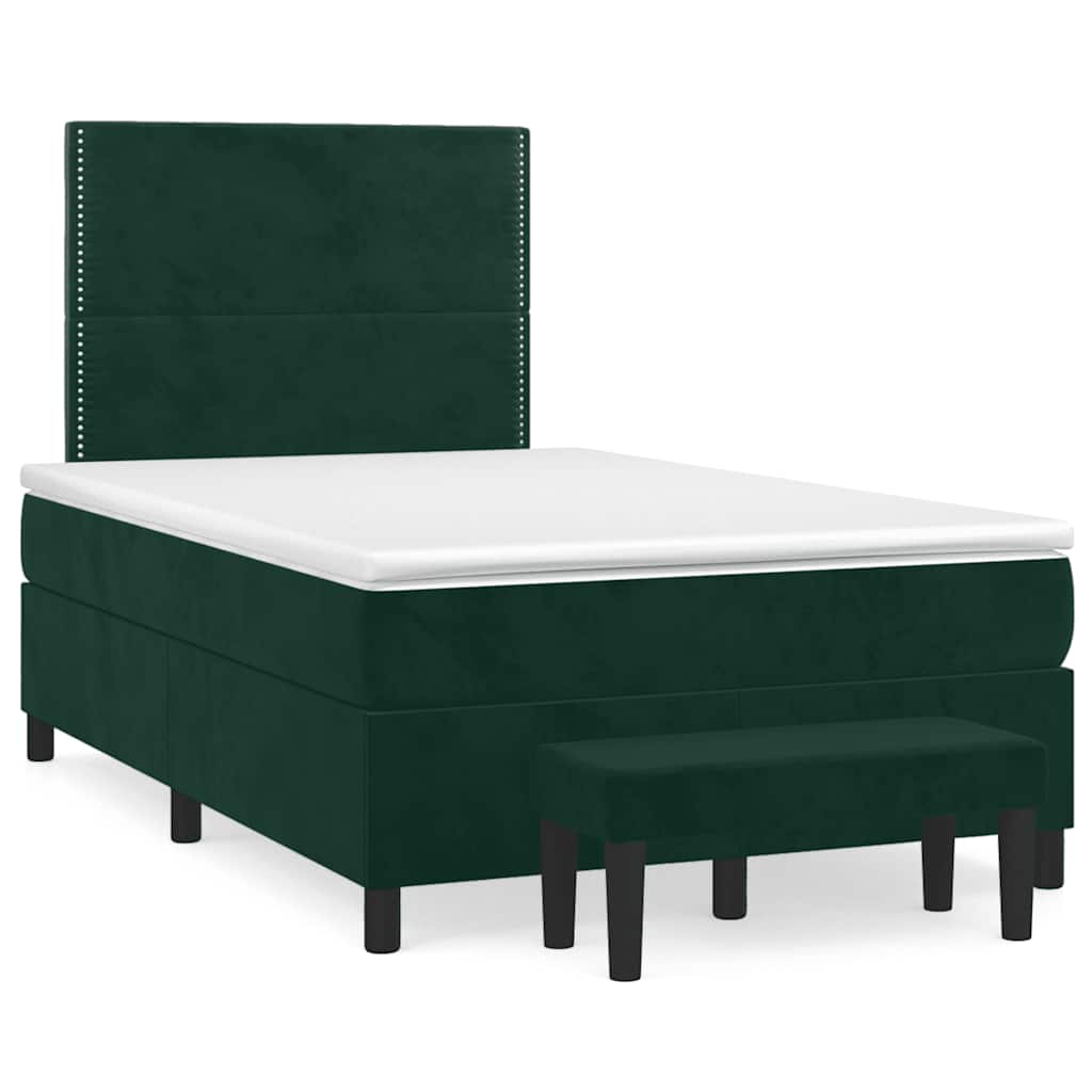 vidaXL Κρεβάτι Boxspring με Στρώμα Σκούρο Πράσινο 120x190εκ. Βελούδινο