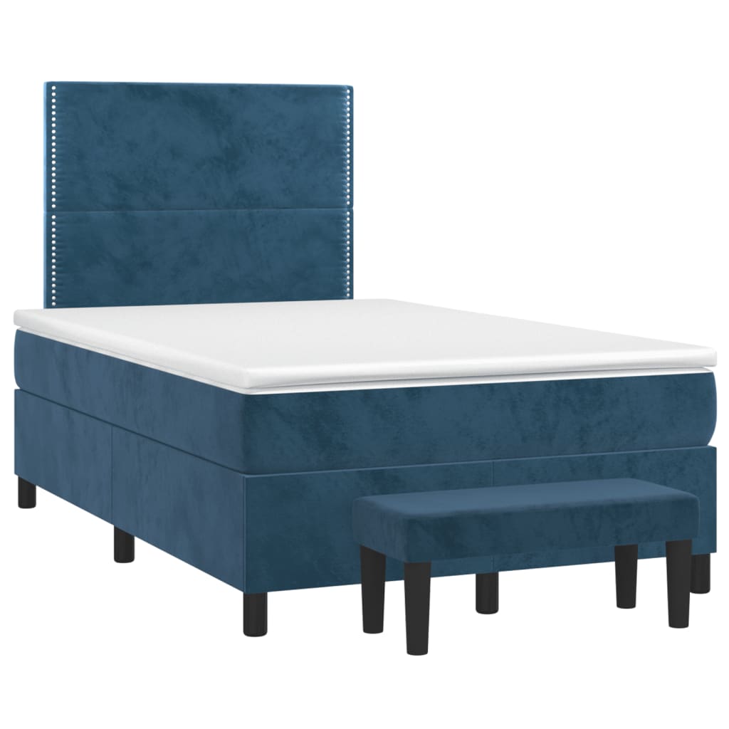 vidaXL Κρεβάτι Boxspring με Στρώμα Σκούρο Μπλε 120x190 εκ. Βελούδινο