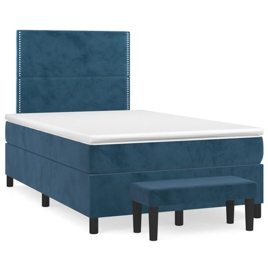 vidaXL Κρεβάτι Boxspring με Στρώμα Σκούρο Μπλε 120x190 εκ. Βελούδινο