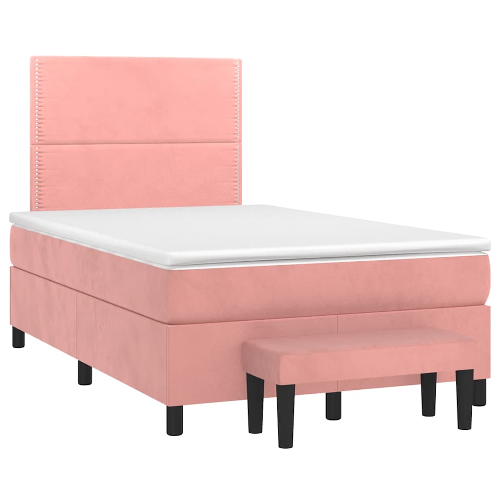 vidaXL Κρεβάτι Boxspring με Στρώμα Ροζ 120x190 εκ. Βελούδινο