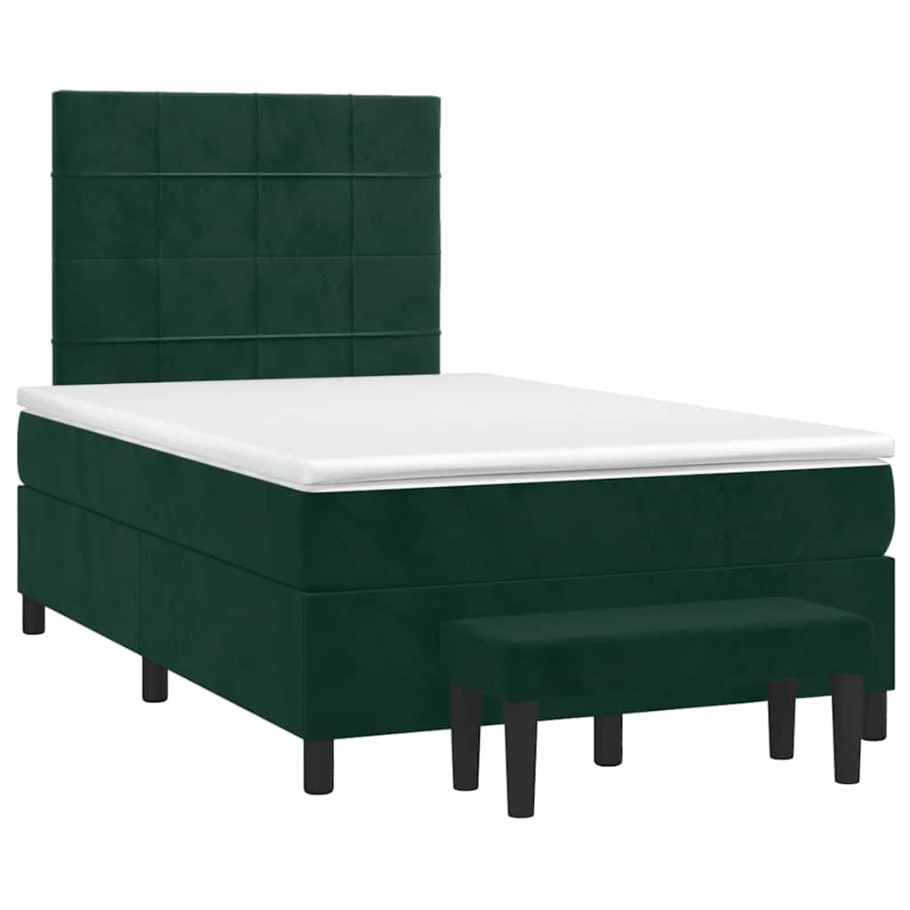 vidaXL Κρεβάτι Boxspring με Στρώμα Σκούρο Πράσινο 120x190εκ. Βελούδινο