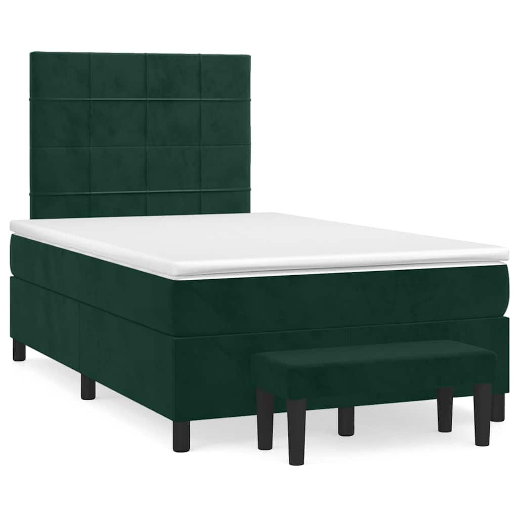 vidaXL Κρεβάτι Boxspring με Στρώμα Σκούρο Πράσινο 120x190εκ. Βελούδινο