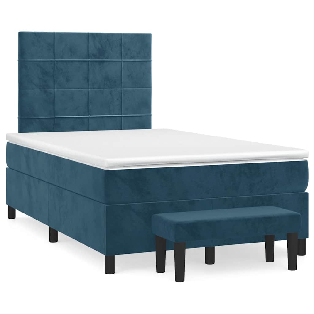 vidaXL Κρεβάτι Boxspring με Στρώμα Σκούρο Μπλε 120x190 εκ. Βελούδινο