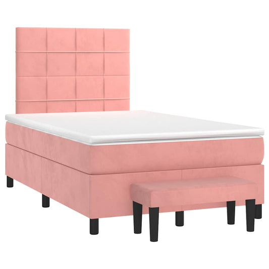 vidaXL Κρεβάτι Boxspring με Στρώμα Ροζ 120x190 εκ. Βελούδινο