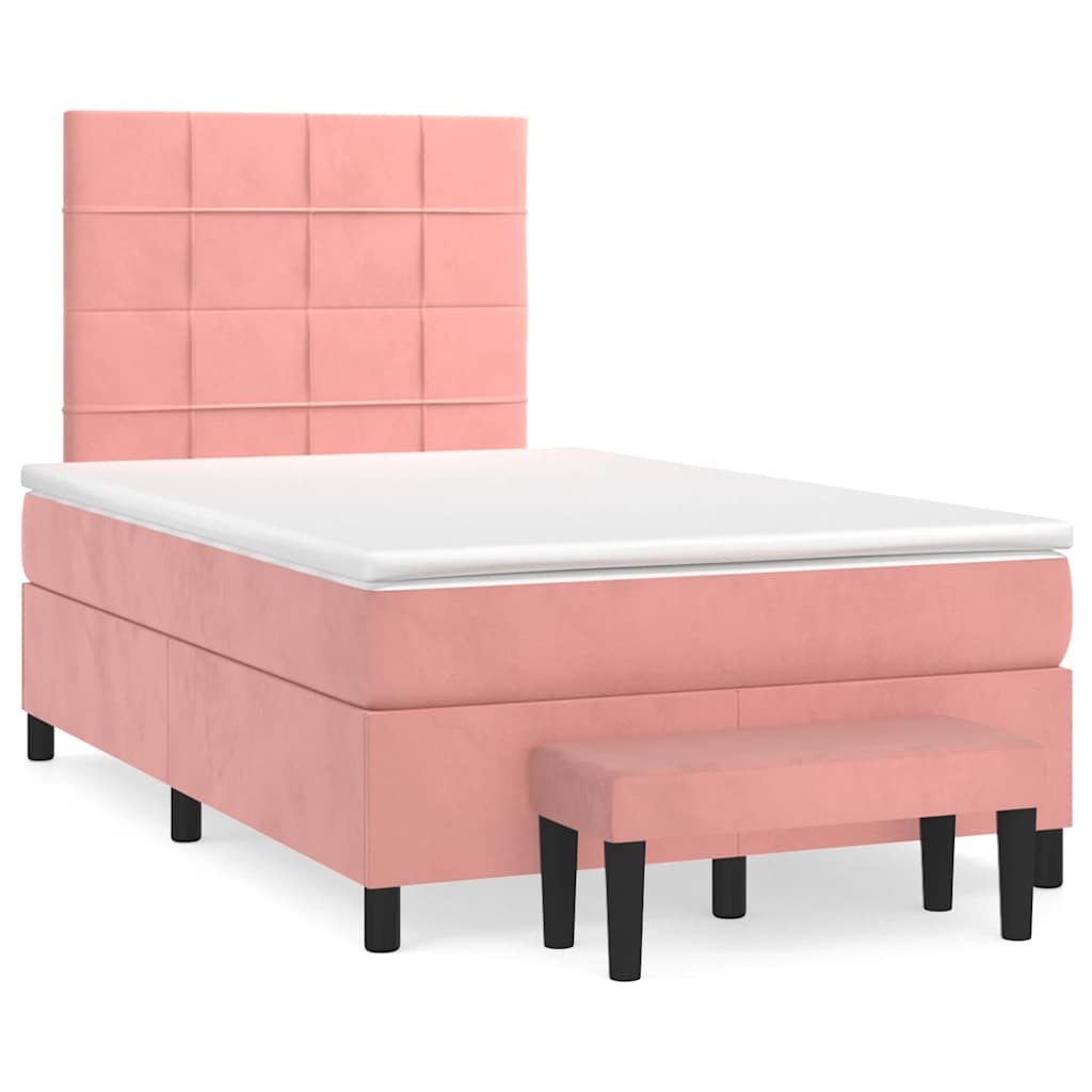 vidaXL Κρεβάτι Boxspring με Στρώμα Ροζ 120x190 εκ. Βελούδινο