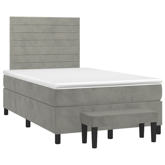 vidaXL Κρεβάτι Boxspring με Στρώμα Ανοιχτό Γκρι 120x190 εκ. Βελούδινο