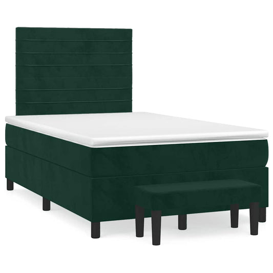 vidaXL Κρεβάτι Boxspring με Στρώμα Σκούρο Πράσινο 120x190εκ. Βελούδινο