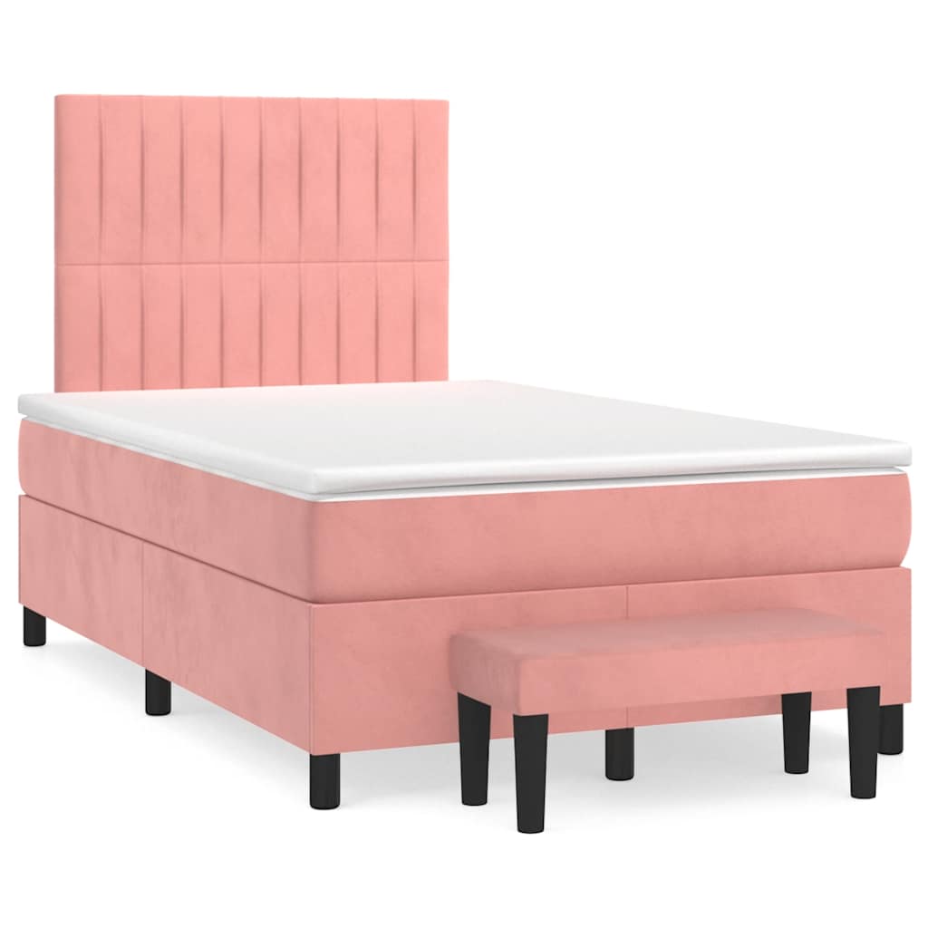 vidaXL Κρεβάτι Boxspring με Στρώμα Ροζ 120x190 εκ. Βελούδινο