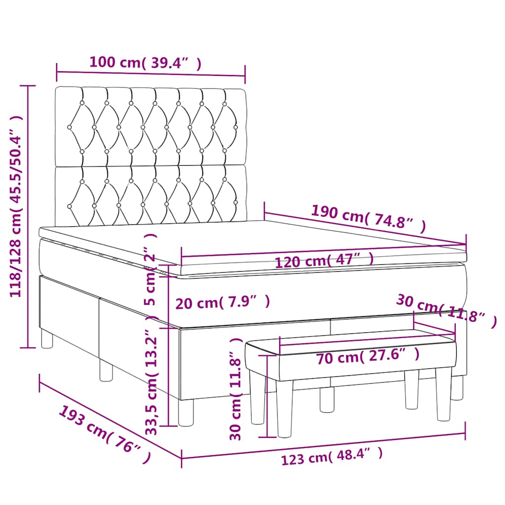 vidaXL Κρεβάτι Boxspring με Στρώμα Σκούρο Πράσινο 120x190εκ. Βελούδινο