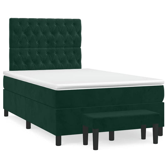 vidaXL Κρεβάτι Boxspring με Στρώμα Σκούρο Πράσινο 120x190εκ. Βελούδινο
