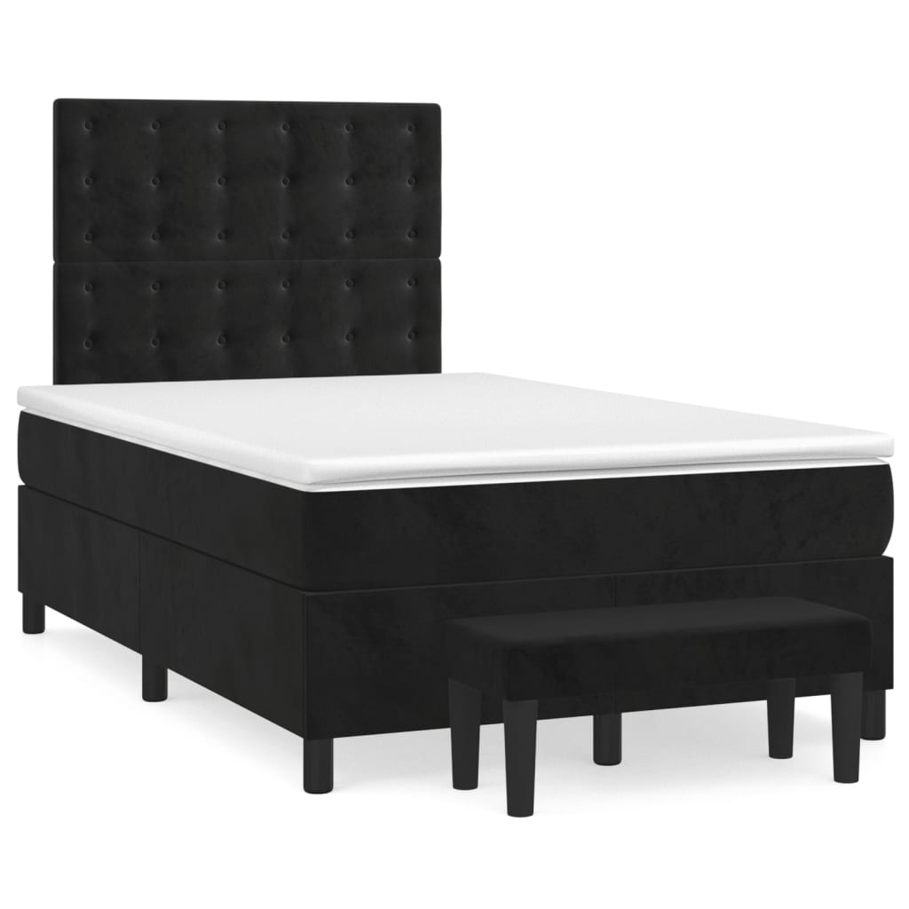 vidaXL Κρεβάτι Boxspring με Στρώμα Μαύρο 120x190 εκ. Βελούδινο