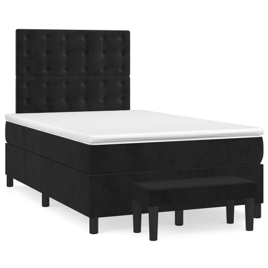 vidaXL Κρεβάτι Boxspring με Στρώμα Μαύρο 120x190 εκ. Βελούδινο