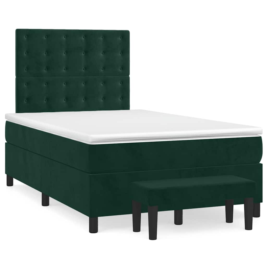 vidaXL Κρεβάτι Boxspring με Στρώμα Σκούρο Πράσινο 120x190εκ. Βελούδινο