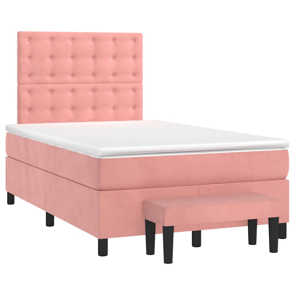 vidaXL Κρεβάτι Boxspring με Στρώμα Ροζ 120x190 εκ. Βελούδινο